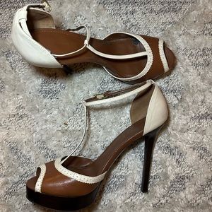 Ralph Lauren Brown and Cream Women's Heels